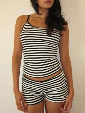 Striped Black & White Cami Shorts Sleep Set - Women